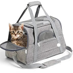 Sac de transport souple Esprit Chat en tissu oxford gris avec filet d'aération pour chat de taille moyenne