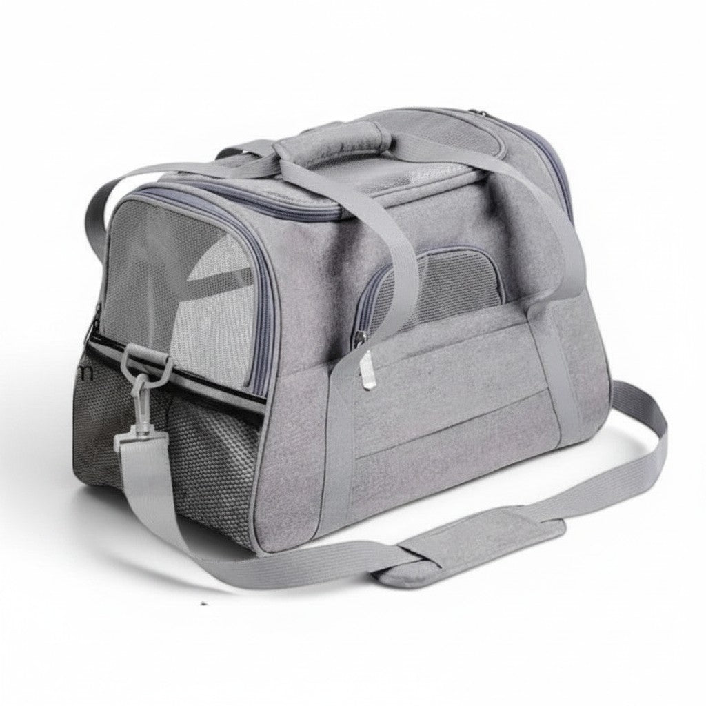 Sac de transport souple Esprit Chat gris en tissu oxford avec fenêtres en filet pour chat de taille moyenne