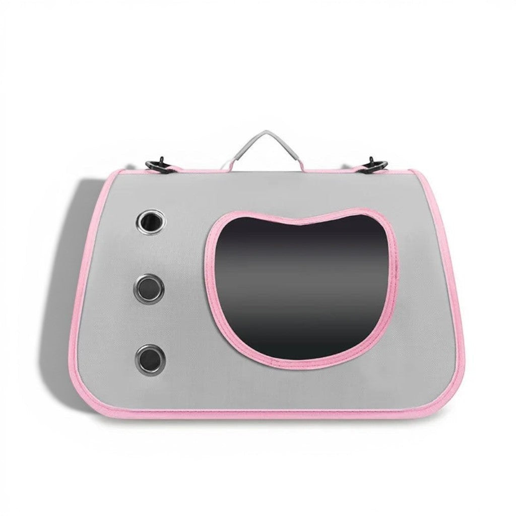 Sac de transport Esprit Chat gris et rose en tissu Oxford avec fenêtre en forme de tête de chat pour petits animaux
