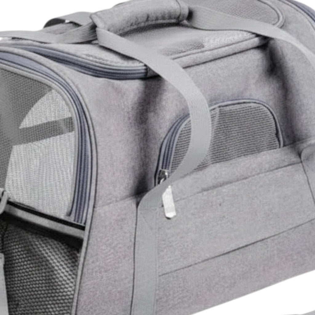 Sac de transport souple Esprit Chat gris en tissu oxford avec fermetures éclair et panneaux en maille aérée