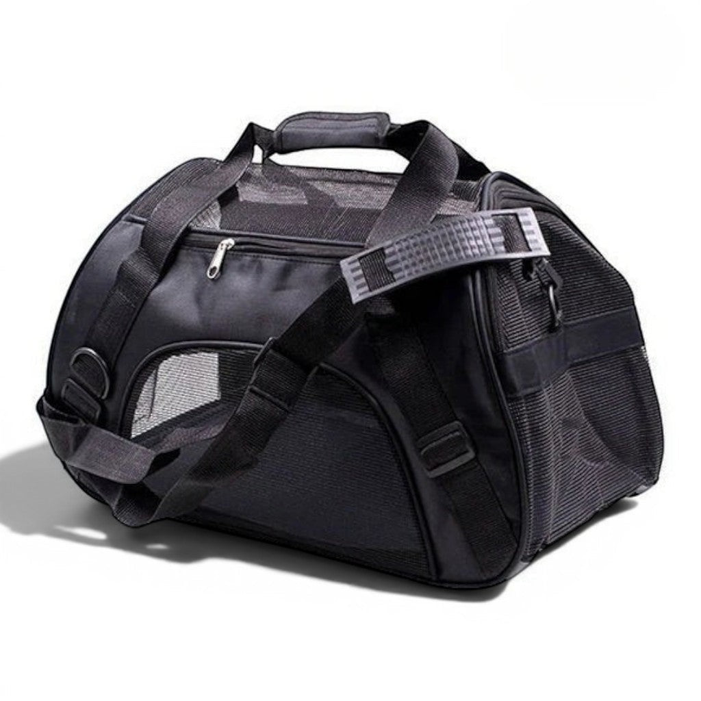 Sac de transport souple noir en nylon pour chat, avec fermeture éclair et fenêtres en maille, par Esprit Chat