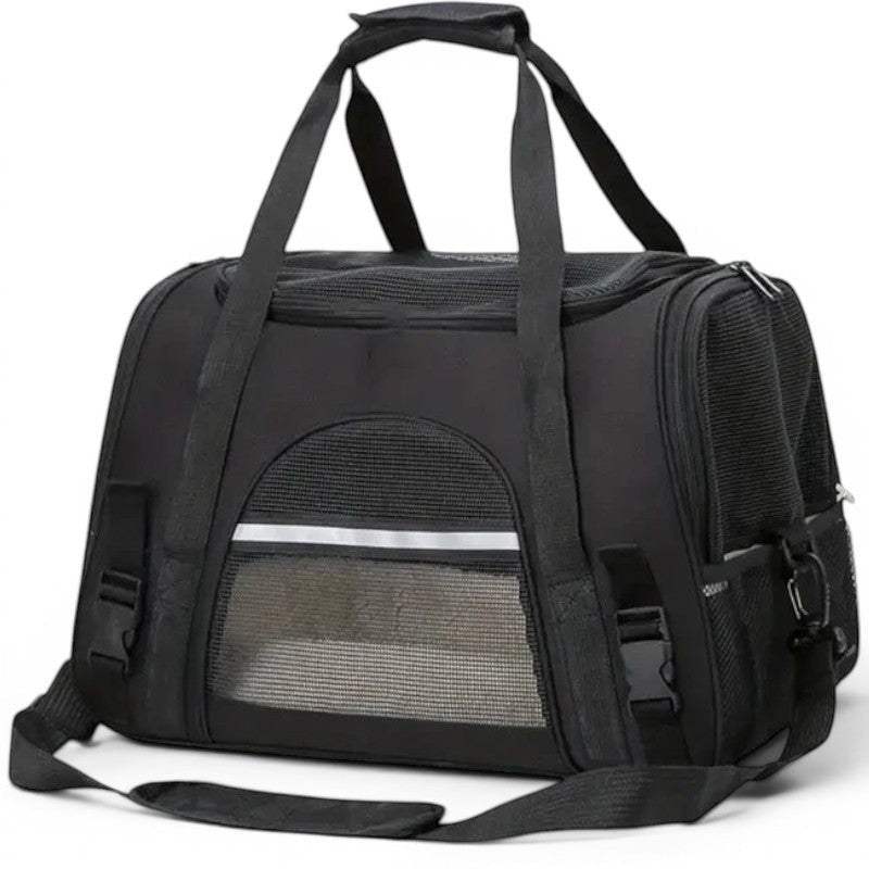 Sac de transport souple noir Esprit Chat en tissu oxford avec fermetures éclair et panneaux en maille aérée