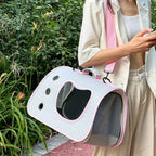 Sac de transport Esprit Chat blanc et rose en tissu Oxford pour petit chat ou chien avec ouverture latérale