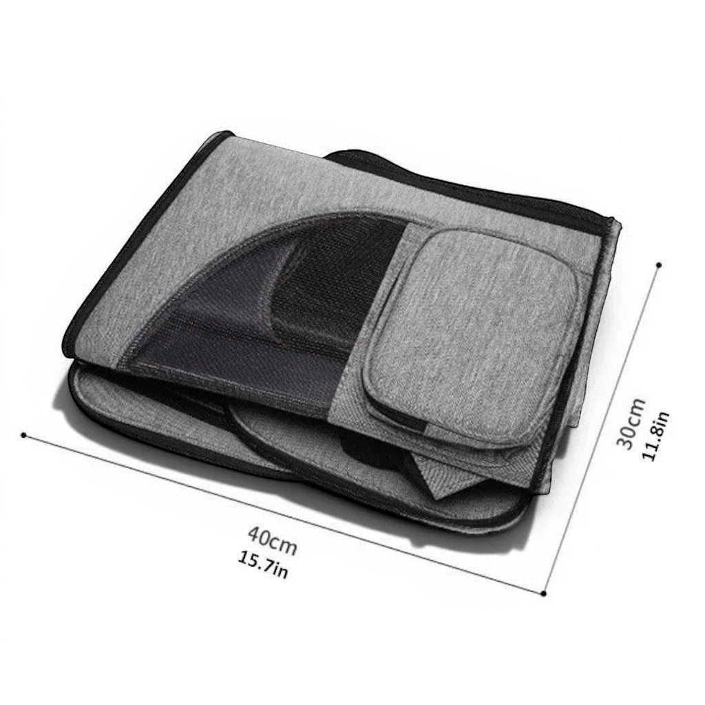 Sac de transport pliable pour chat Esprit Chat en nylon gris avec fenêtre en maille et fermeture éclair, idéal pour les grands chats pesant jusqu'à 6,5 kg.