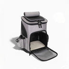Sac de transport pliable gris en nylon pour chat, avec fenêtre en maille et coussin intérieur. Esprit Chat.