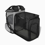 Sac de transport pliable en nylon gris pour chat, avec extension en maille noire, idéal pour les grands chats jusqu'à 6,5 kg.