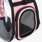 Sac de transport pliable Esprit Chat rose et transparent pour chat avec fermeture éclair et panneaux respirants