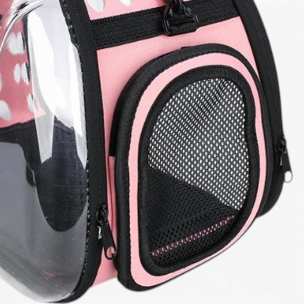 Sac de transport pliable Esprit Chat rose et transparent pour chat avec fermeture éclair et panneaux respirants