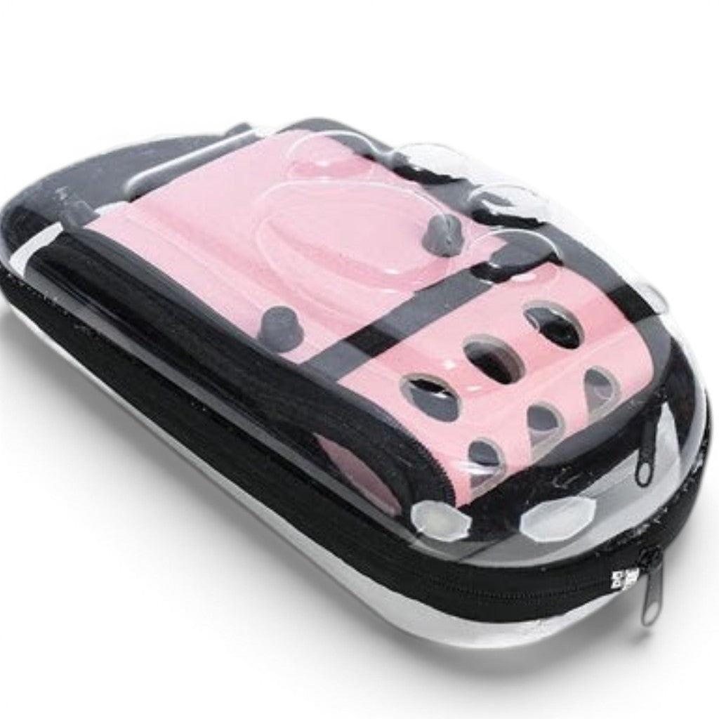 Sac de transport pliable Esprit Chat rose et transparent pour chat avec fermeture éclair et panneaux respirants