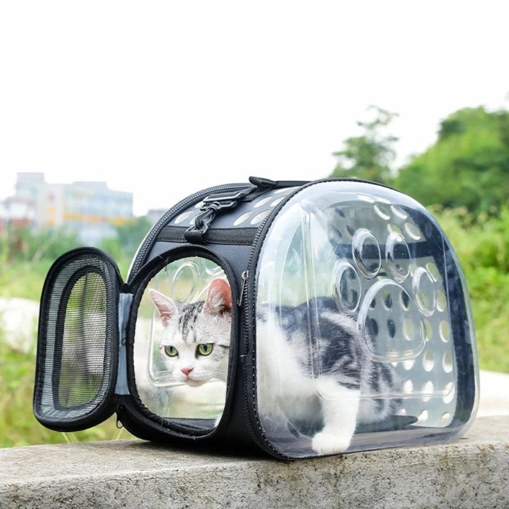 Sac de transport Esprit Chat transparent et pliable pour chat, en PVC respirant avec fermeture éclair