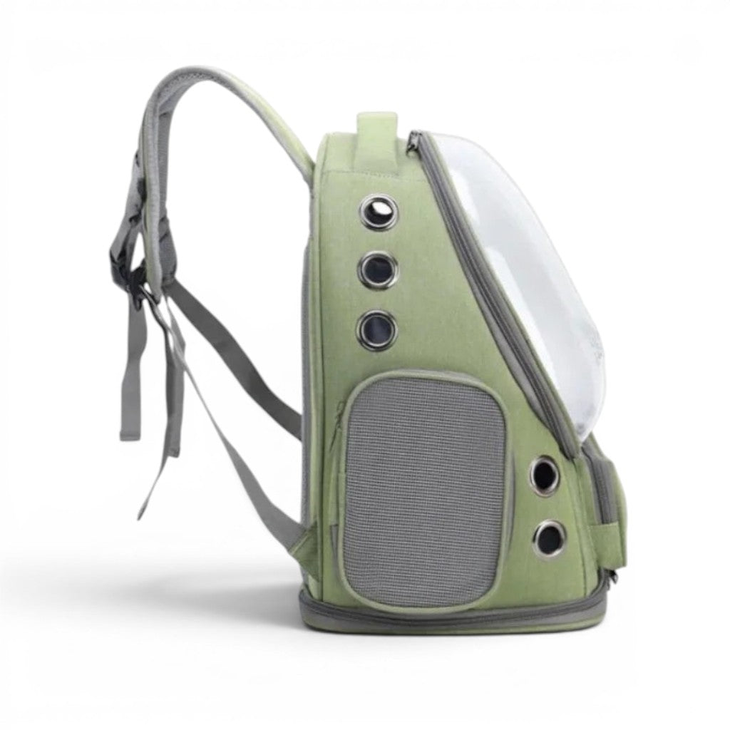 Sac à dos de transport Esprit Chat vert en nylon avec bulle transparente et aérations pour chat