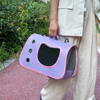 Sac de transport pour chat Esprit Chat violet en tissu Oxford avec fenêtre en forme de chat et aérations latérales