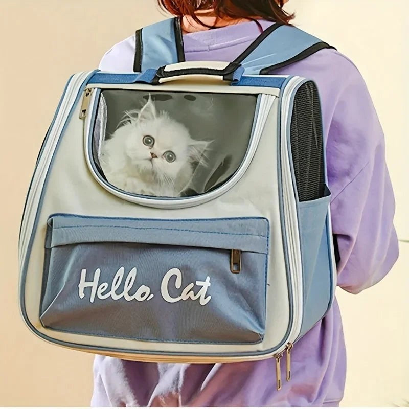 Sac à dos de transport Esprit Chat bleu et gris avec fenêtre transparente pour chaton