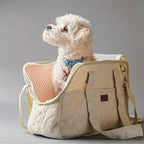 Sac de transport Esprit Chat beige matelassé pour petit chien ou chat, design respirant et confortable