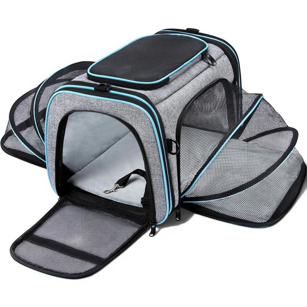 Sac de transport Esprit Chat extensible en nylon gris avec panneaux en maille respirante et fermetures éclair