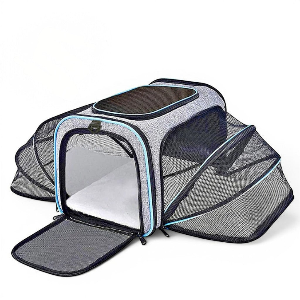 Sac de transport Esprit Chat extensible en nylon gris avec parois en maille pour chat et petit chien