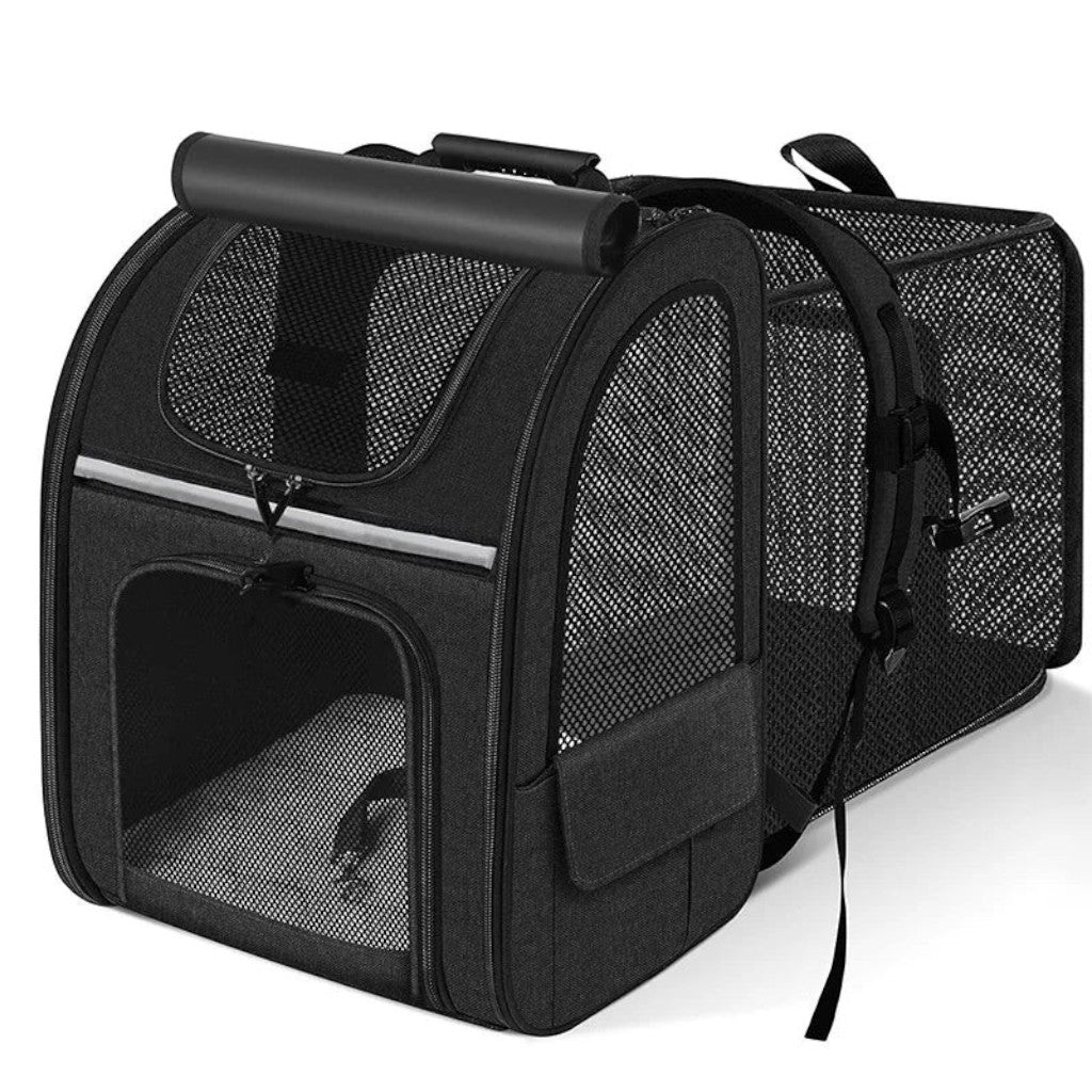 Sac de transport extensible Esprit Chat en tissu oxford noir avec panneaux en maille respirante pour animaux