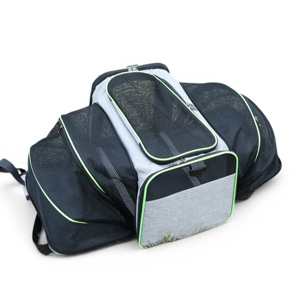 Sac de transport extensible Esprit Chat en nylon gris et noir avec panneaux en maille pour chats et chiens