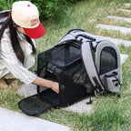 Sac à dos de transport extensible Esprit Chat en tissu oxford gris avec filet noir pour chat en extérieur