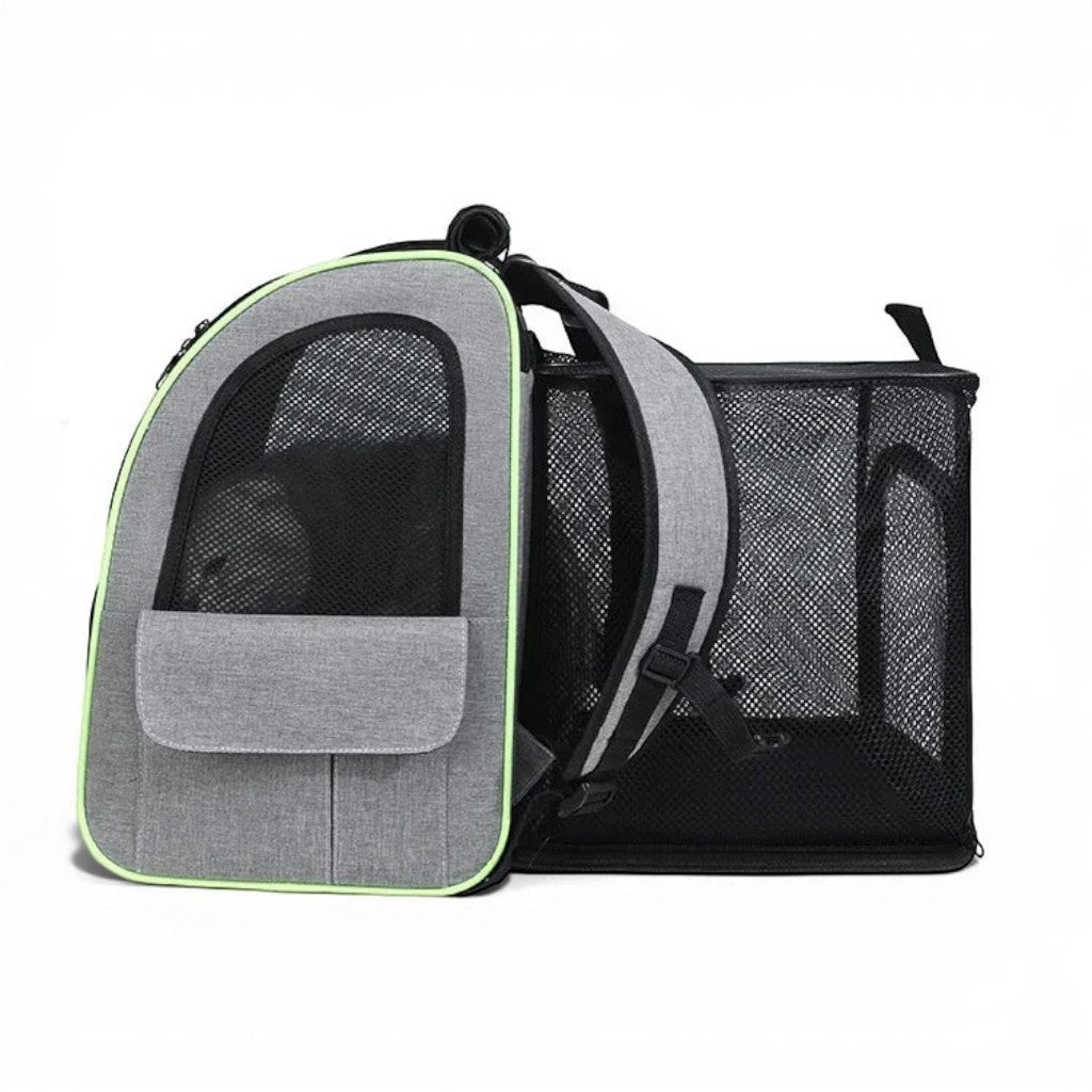 Sac à dos de transport extensible Esprit Chat en tissu oxford gris avec filet noir pour chat
