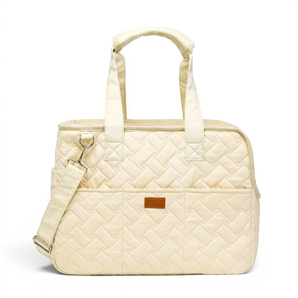 Sac de transport Esprit Chat beige matelassé pour petit chien ou chat avec poignées et bandoulière respirant