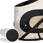 Sac de transport Esprit Chat pliable en nylon beige avec empiècements en maille filet noire pour chiens et chats