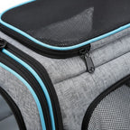 Sac de transport Esprit Chat extensible en nylon gris avec finitions bleu clair, fermeture éclair et filet aéré