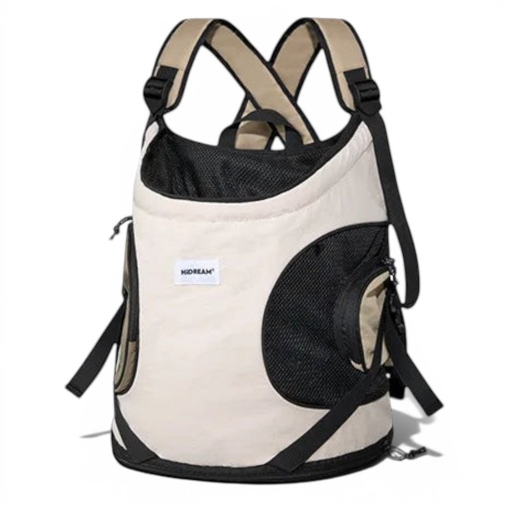 Sac à dos de transport Esprit Chat beige et noir en nylon pour chiens et chats avec bretelles ajustables