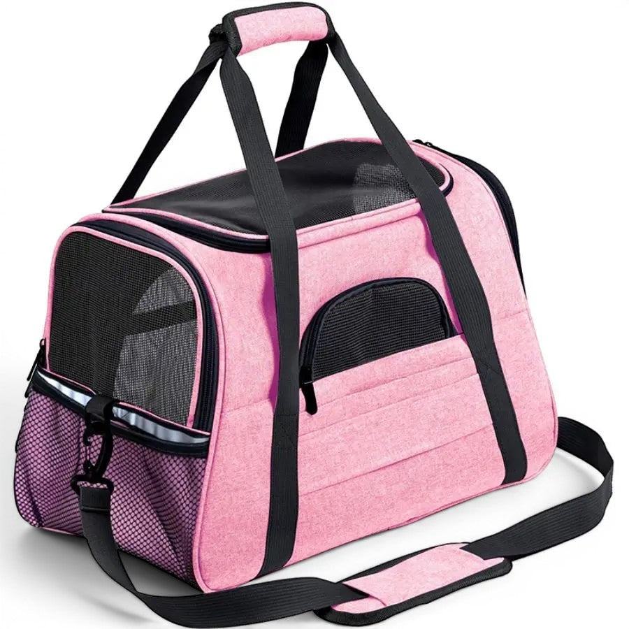 Sac de transport Esprit Chat rose pour chat, modèle souple avec fenêtres en filet respirant et fermeture éclair.