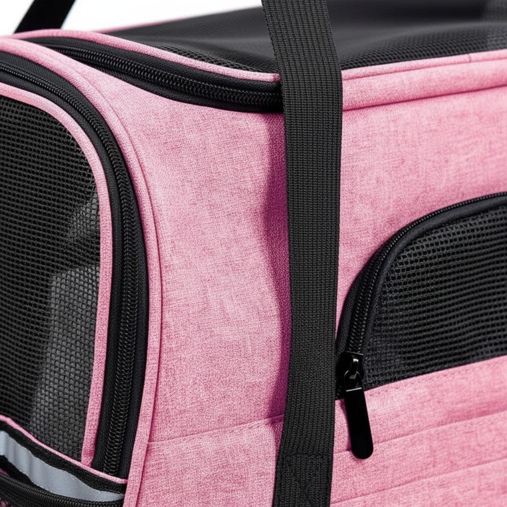 Sac de transport Esprit Chat rose pour chat avec parois en filet noir et fermeture éclair robuste