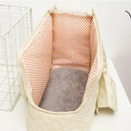 Sac de transport Esprit Chat horizontal en toile beige avec intérieur à pois rouges et tapis en peluche grise