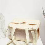 Sac de transport Esprit Chat horizontal en toile matelassée beige avec panneaux en maille respirante pour petit animal