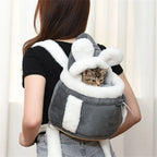 Sac de transport Esprit Chat gris en velours doux avec capuche oreilles de lapin pour petit chat ou chiot