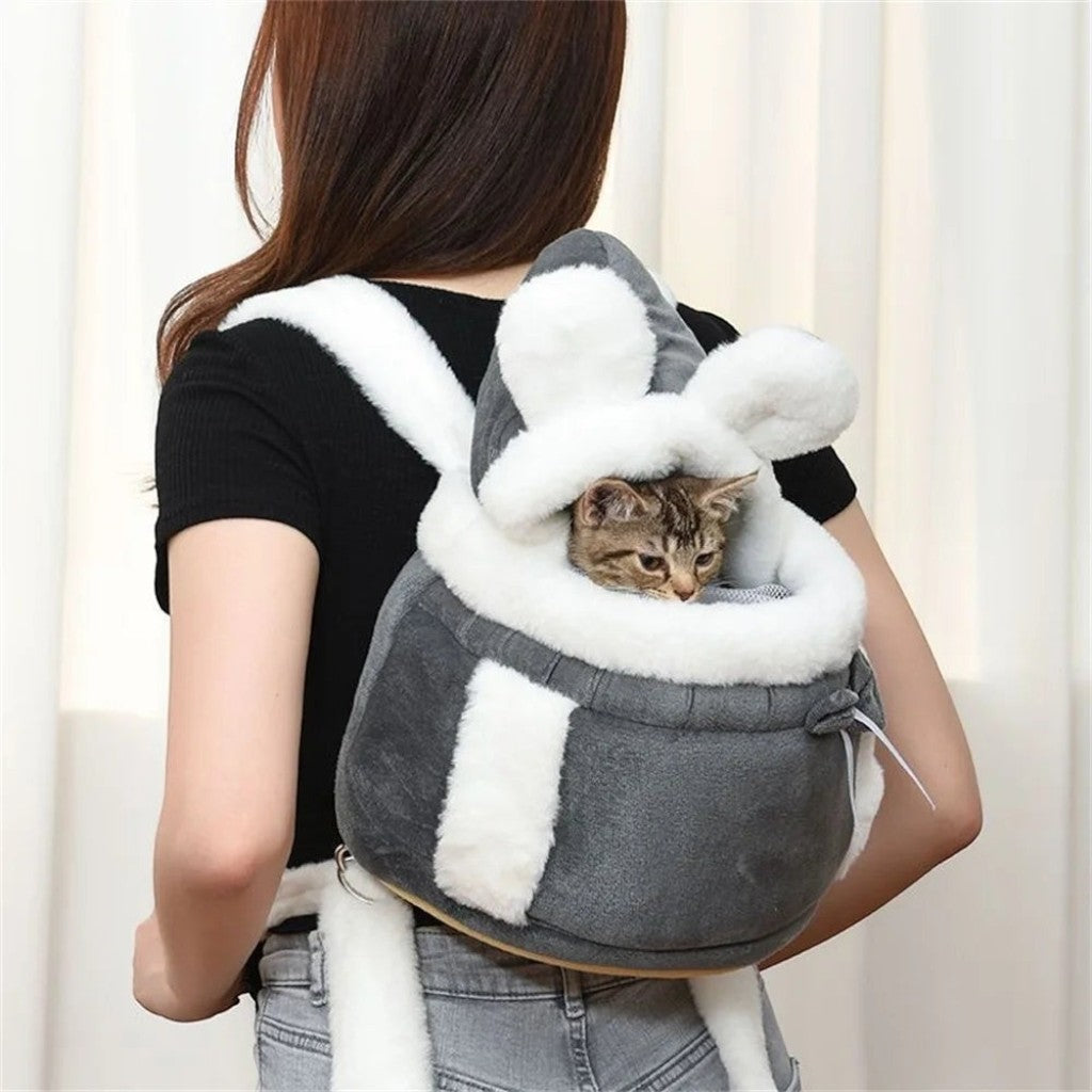 Sac de transport Esprit Chat gris en velours doux avec capuche oreilles de lapin pour petit chat ou chiot