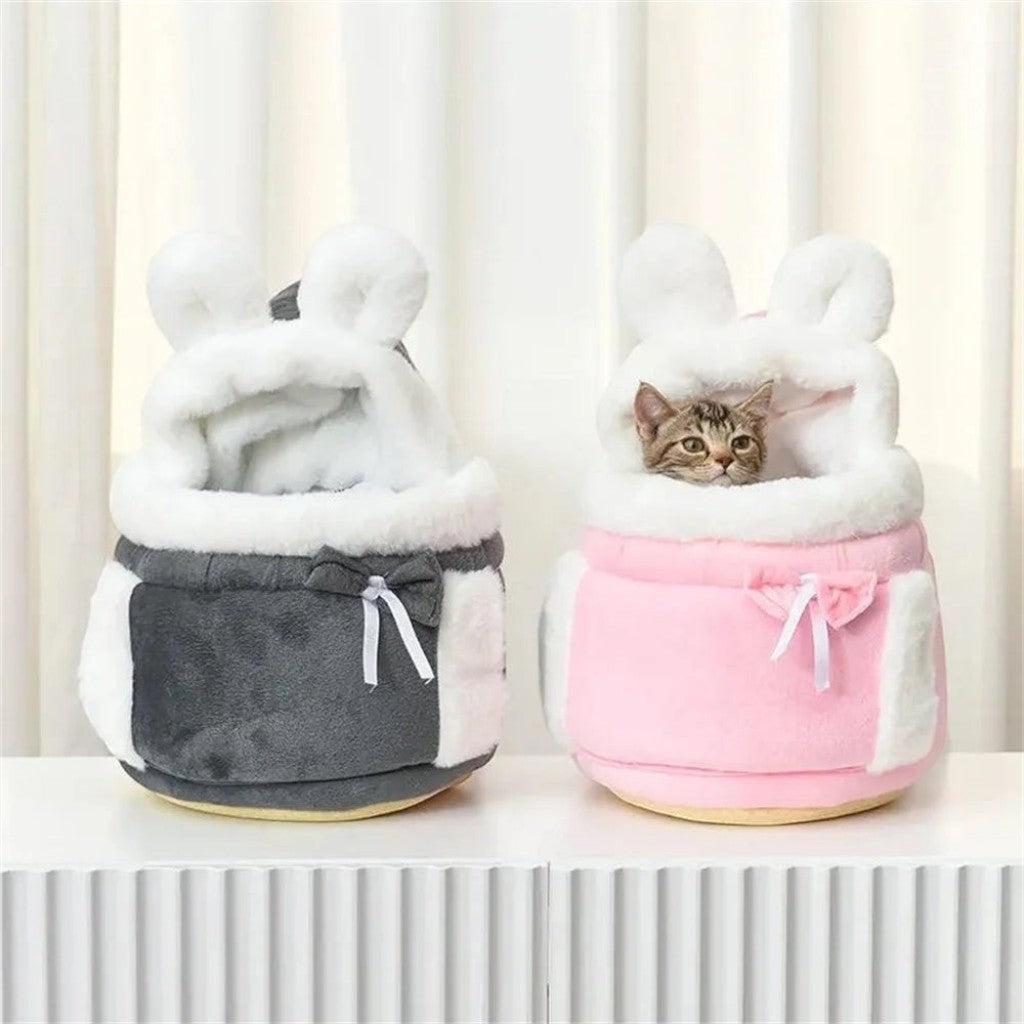Sacs de transport Esprit Chat en velours doux avec oreilles de lapin pour petits chats et chiens, gris et rose