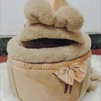 Sac de transport Esprit Chat en velours marron pour petit animal avec oreilles décoratives et nœud papillon