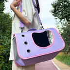 Sac de transport Esprit Chat violet et rose en tissu Oxford avec fenêtre en forme de tête de chat pour petits animaux