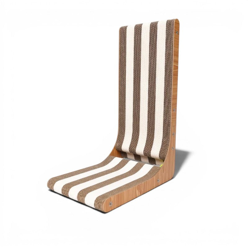 Siège griffoir Esprit Chat en bois avec surface à rayer rayée beige et marron pour le confort et les griffes du chat
