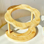 Support en bois naturel en forme de fleur pour gamelle Esprit Chat, design surélevé pour le confort du chat