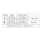Tableau des tailles Esprit Chat pour harnais et laisse de chat avec mesures du cou et de la poitrine en cm et pouces