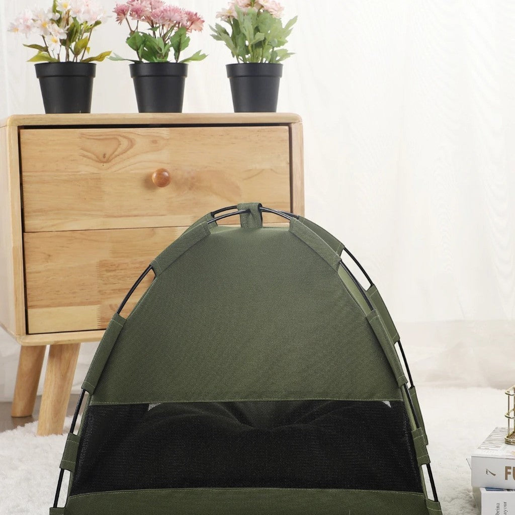 Tente de couchage Esprit Chat pour chat en PU vert, design respirant avec filet noir, idéale pour l'intérieur