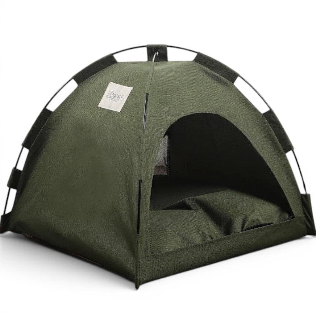 Tente de couchage Esprit Chat vert olive pour chat, lit respirant en PU style camping pour l'intérieur