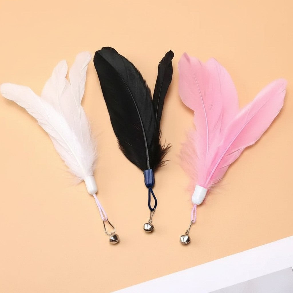 Trois têtes de rechange en plumes colorées avec grelots pour jouet interactif Esprit Chat, accessoires pour chat.