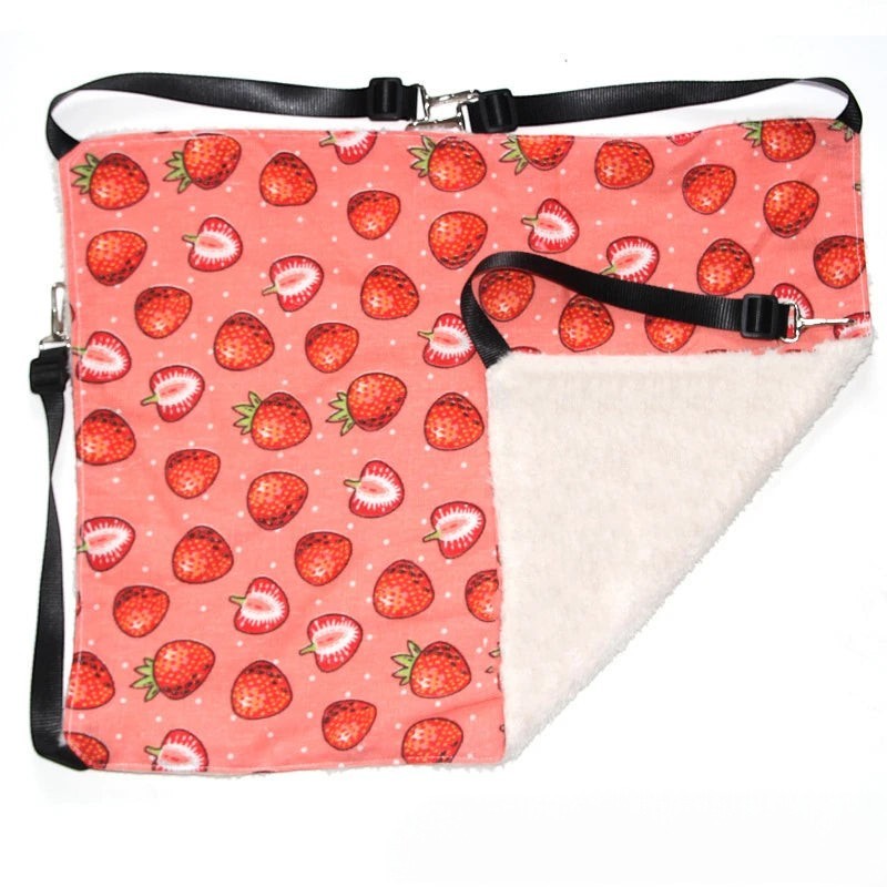 Toile pour hamac Esprit Chat avec motif fraises, doublure en fibre douce et sangles de fixation réglables