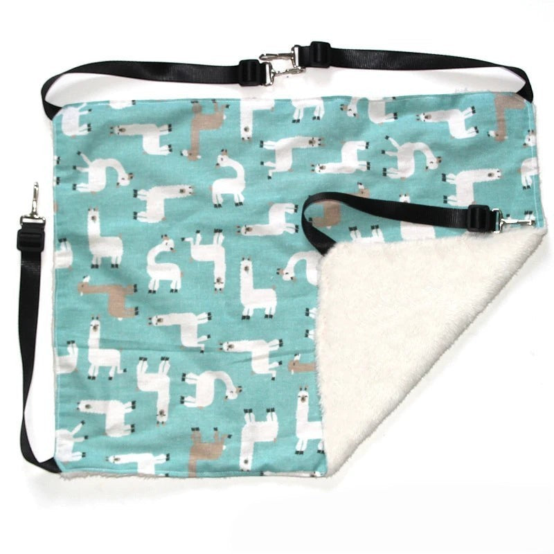 Toile pour hamac Esprit Chat turquoise avec motifs lamas et doublure en fourrure synthétique douce