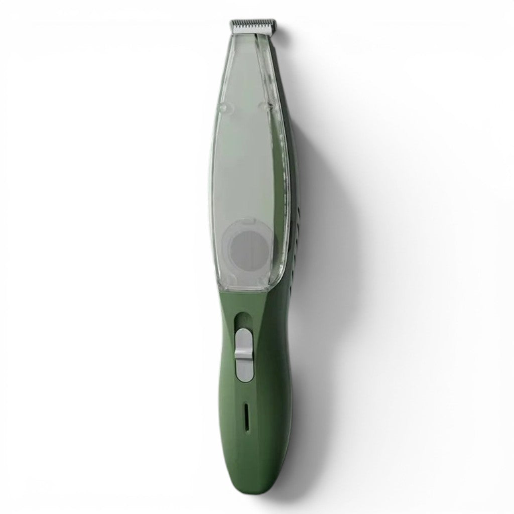 Tondeuse électrique Esprit Chat verte 2-en-1 avec aspirateur intégré pour le toilettage précis des poils d'animaux