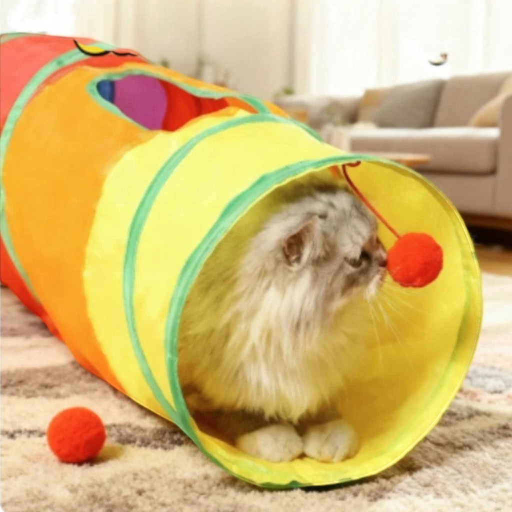 Tunnel pour chat Esprit Chat pliable et coloré en polyester avec balle suspendue pour le jeu interactif