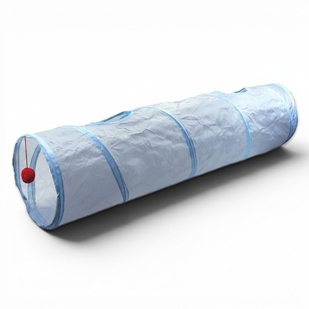 Tunnel à chat bleu en nylon pliable Esprit Chat avec balle rouge suspendue pour le jeu et l'exercice