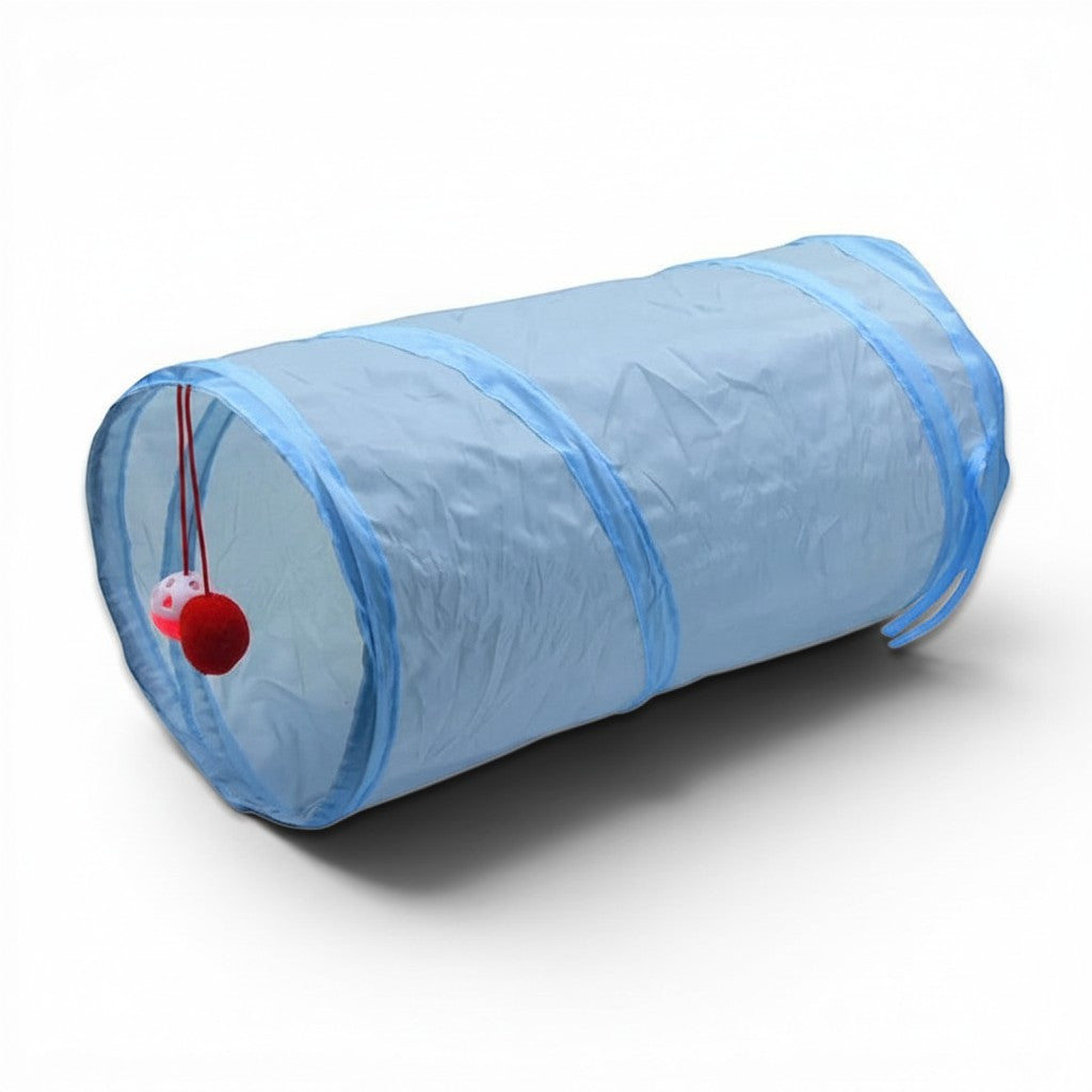 Tunnel à chat bleu en nylon pliable Esprit Chat avec balle suspendue pour le jeu et l'exercice des félins