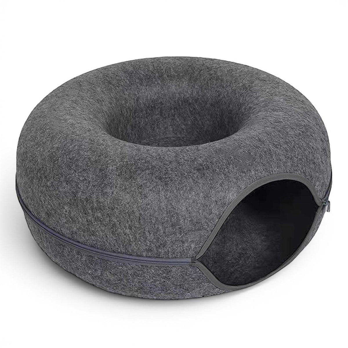 Tunnel pour chat Esprit Chat en feutre gris en forme de donut, confortable et moderne pour le repos et le jeu